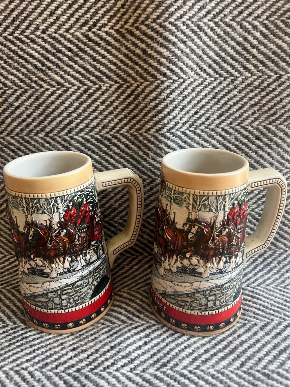 2 Budweiser 1988 Holiday Beer Stein Mugs Clydesdale Collector Series
Christmas
